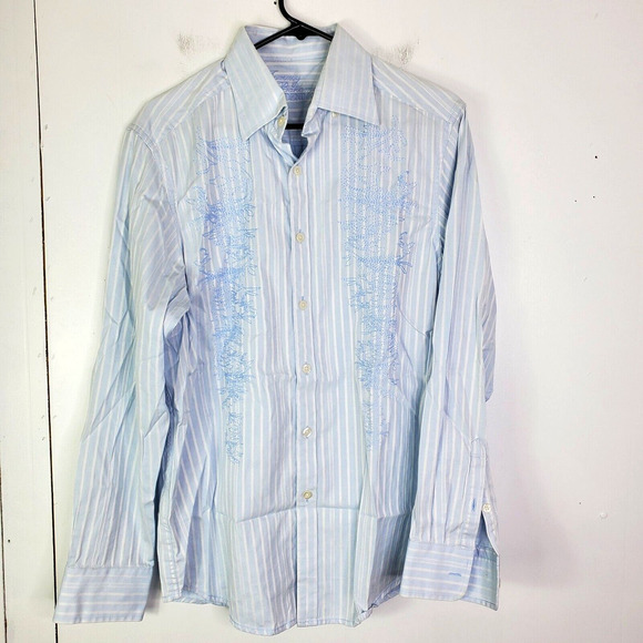 Tommy Bahama Button Down Shirt Mens S Striped Light Blue Cotton Embroidered - Picture 1 of 9